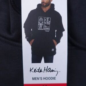 Keith Haring Hoodie Men Medium Art Style Graphic Pullover Black Pocket NWT